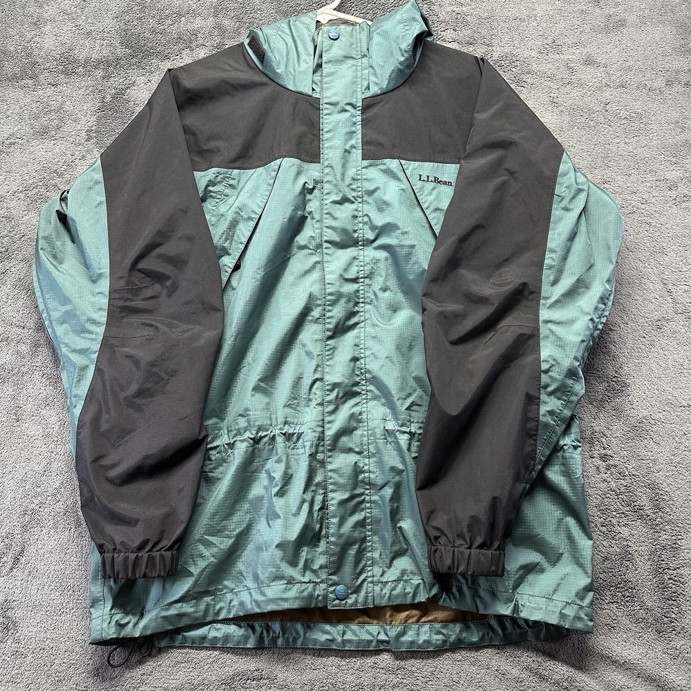 Vintage LL Bean Gore-Tex Jacket Men's Size Large Green Hooded Zip Button RipStop